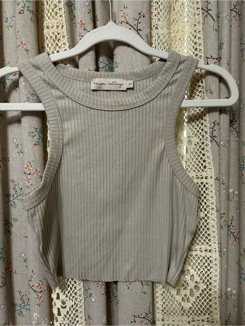 Beige Botany Ribbed Crop Tank Top Size Small Taupe Beige Stretch Knit
